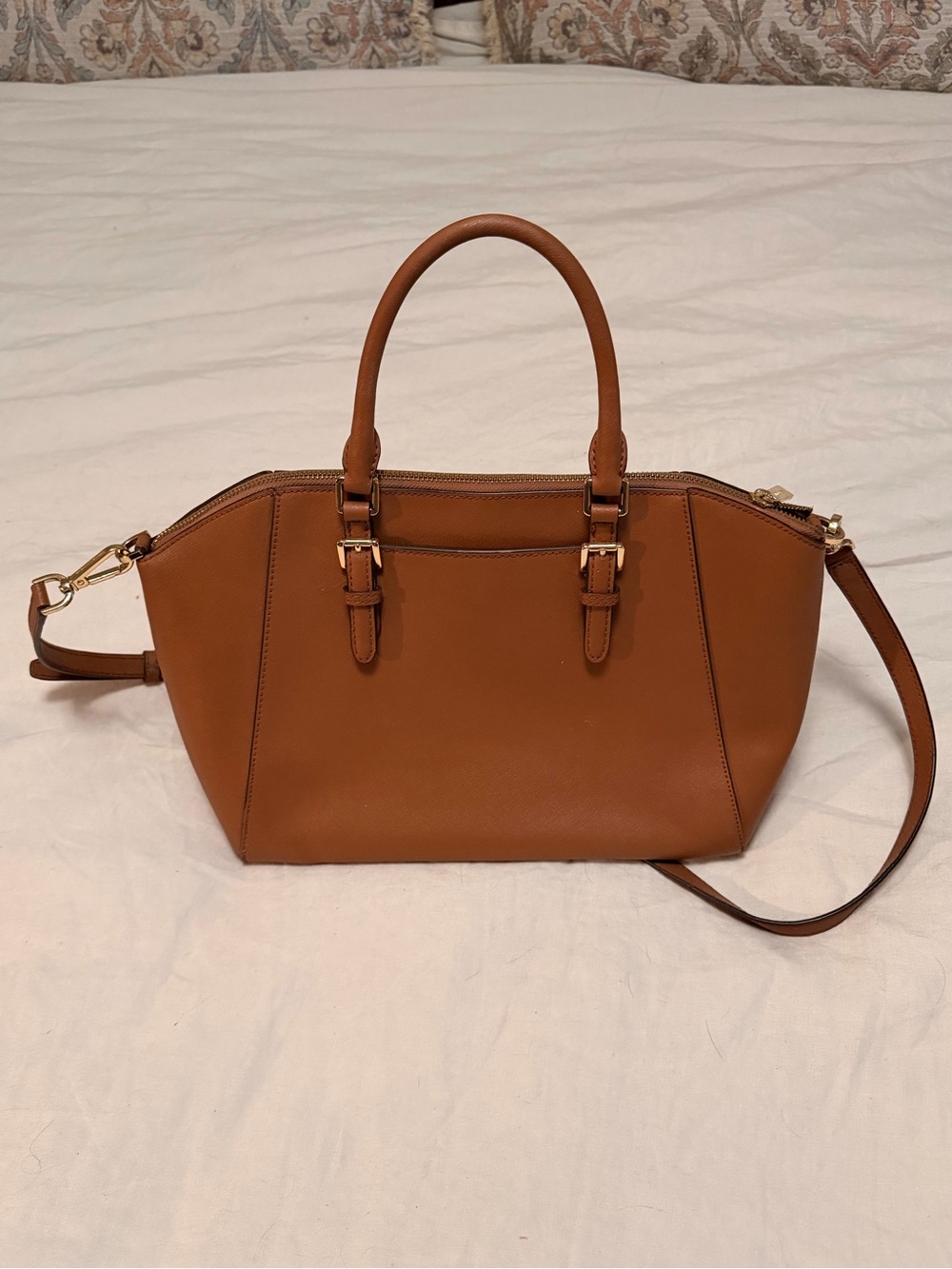 Michael Kors Cognac Leather Larch Shoulder Satchel - Picture 2 of 8